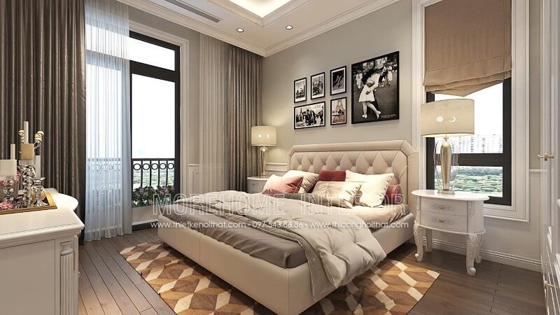 Thiết kế giường bọc da cao cấp với tone màu be chủ đạo mang lại cho khu vực phòng ngủ sang trọng và hiện đại hơn bao giờ hết